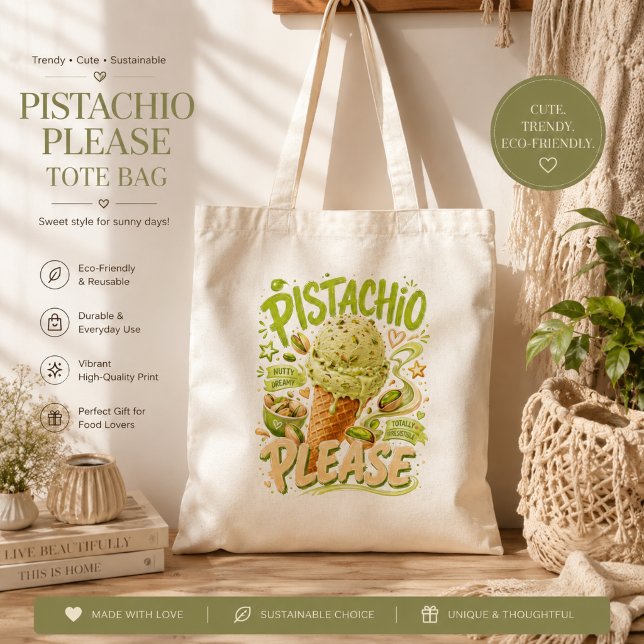 Bolsa Tote "Pistachio Please" Sorvete de Verão na Moda    (Criador carregado)