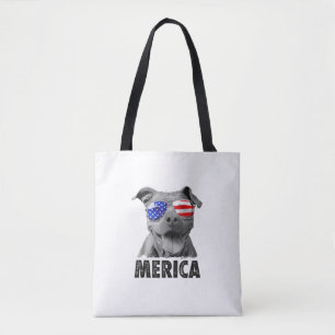 Bolsa Tote Pit Bull 4 de julho Merica Men American Flag Sung