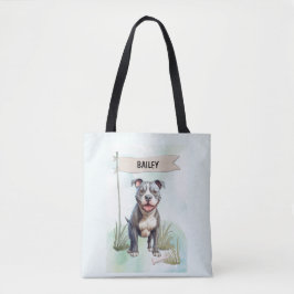 Bolsa Tote Pit Bull Terrier Aquarela Cachorro Personalizado