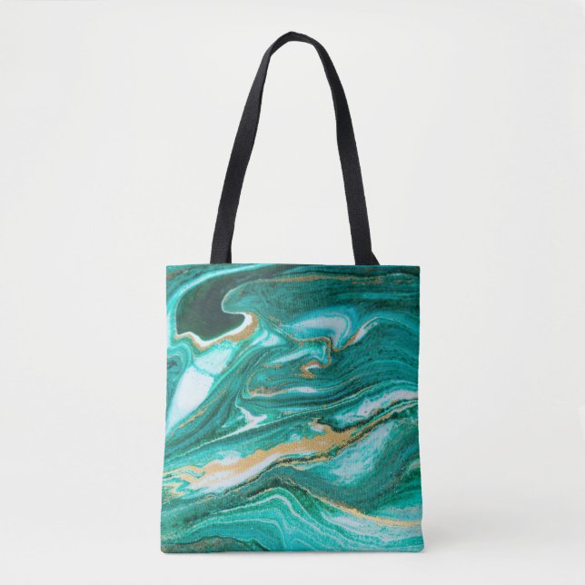 Bolsa Tote Pitada verde e dourada de fundo agado. Ouro  (Frente)