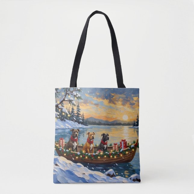 Bolsa Tote Pitbull Christmas Boat Holiday (Frente)