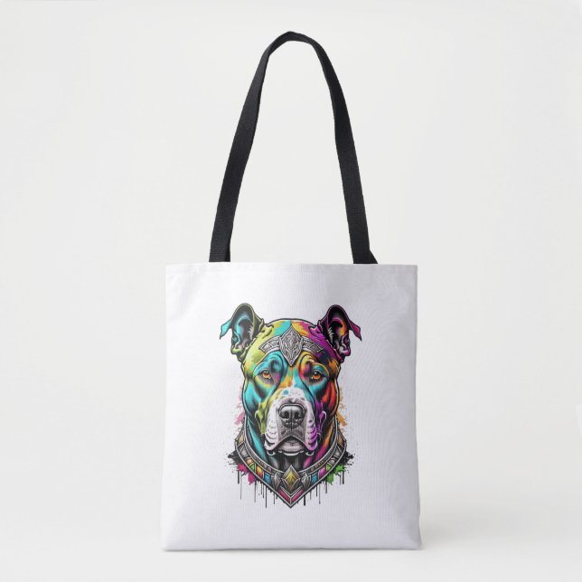 Bolsa Tote pitbull colorido (Frente)