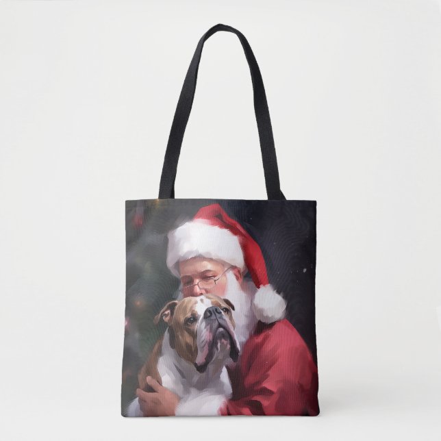 Bolsa Tote Pitbull com Papai Noel Natal Festivo (Frente)