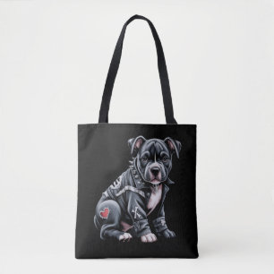 Bolsa Tote Pitbull Edgy Rocker Gótico Remendado de Jeans