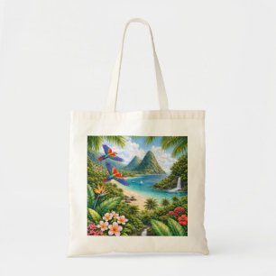 Bolsa Tote Pitons Tropicais da St. Lucia, Praia e Papagaios