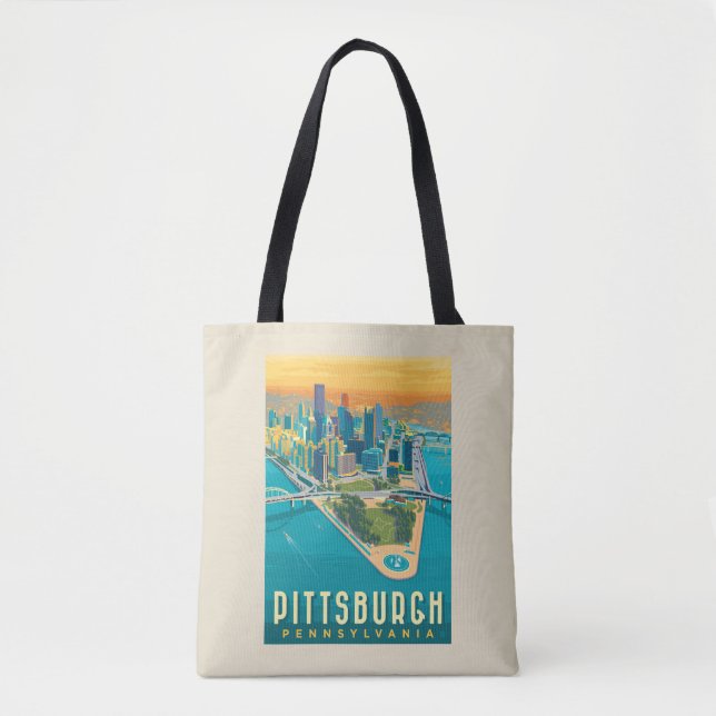 Bolsa Tote Pittsburgh, PA | Vista de Olho de Pássaro (Frente)
