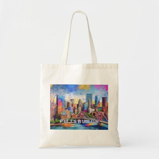 Bolsa Tote Pittsburgh Skyline Abstrato Art (Frente)