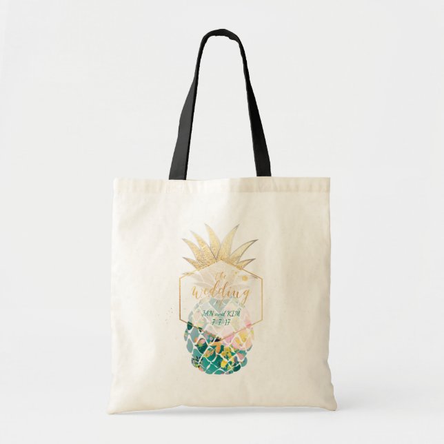 Bolsa Tote PixDezines Aloha Havaiana - Abacaxi/Teal (Frente)