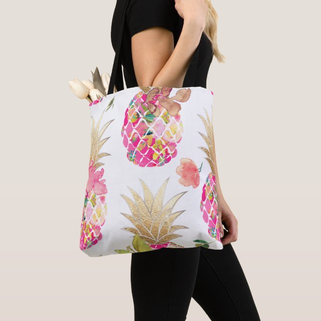 Bolsa Tote PixDezines Aloha Pineapple+Floral (Close Up)