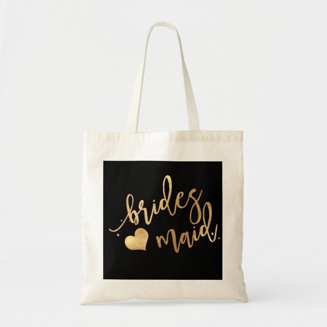 Bolsa Tote PixDezines Bridesmaid/Faux Script Dourado/Bckgrand (Frente)