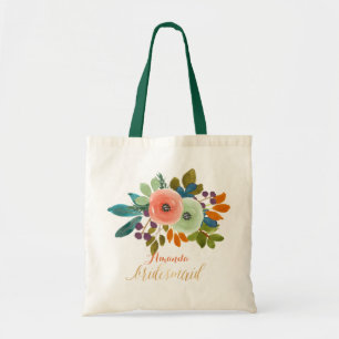 Bolsa Tote PixDezines Coral+Mint Watercolor Floral