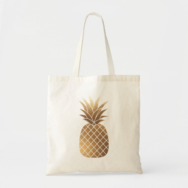 Bolsa Tote PixDezines Faux Pineapple Dourado (Frente)