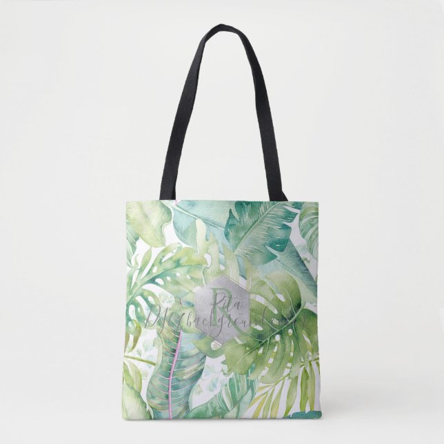 Bolsa Tote PixDezines Greenery, Monstera Tropical (Frente)