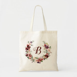 Bolsa Tote PixDezines H2 Blush Burgundy Flowers Chá de panela