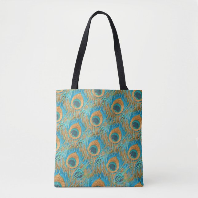 Bolsa Tote PixDezines Handdrawn H2 Peacock/Cobalt/Aqua Blue (Frente)