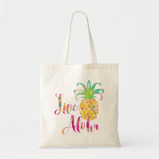 Bolsa Tote PixDezines Live Aloha Abacaxi (Frente)