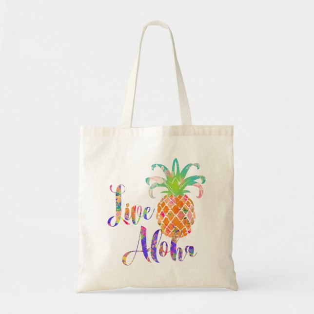 Bolsa Tote PixDezines Live Aloha Pineapple (Frente)