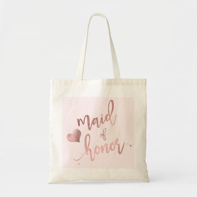 Bolsa Tote PixDezines Maid de.../Faux Rosa Dourado Script (Frente)
