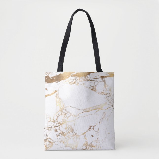 Bolsa Tote PixDezines MÁRMORE BRANCO+VEIAS DE OURO FALSO (Frente)