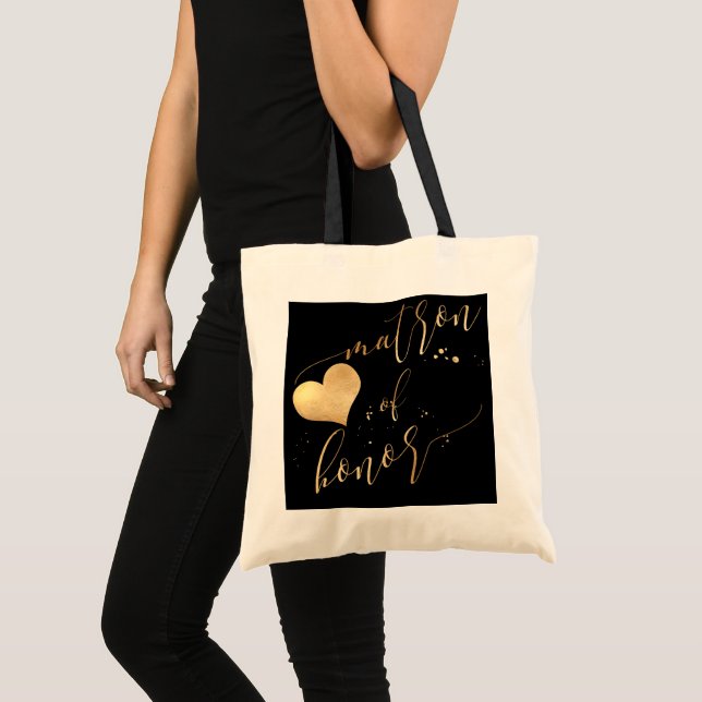 Bolsa Tote PixDezines Matron of Honor/Faux Calligraphy Dourad (Frente (produto))