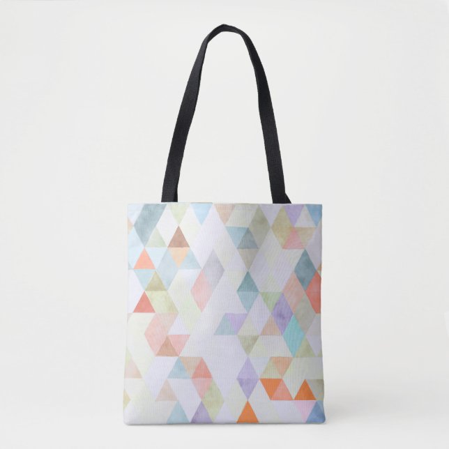 Bolsa Tote PixDezines Triângulos de Algodão Doce Aquarela (Frente)