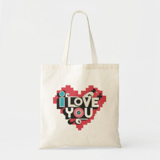 Bolsa Tote Pixel Heart Eu Te Amo Tipografia Retro