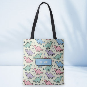 Bolsa Tote Pixel Silhouettes do Pastel Arcade Dinossauro