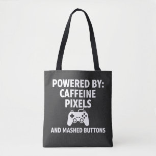 Bolsa Tote Pixels de Cafeína Divertidos e Botões Amassados Qu
