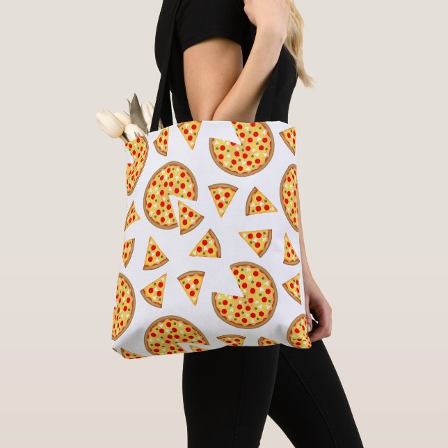 Bolsa Tote Pizza divertida legal e padrão de fatias em branco (Close Up)