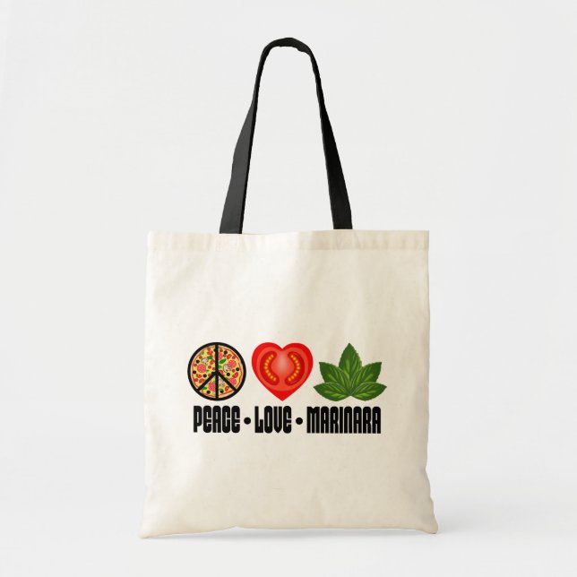 Bolsa Tote Pizza - Sinal de Paz Tomato Heart e Folhas de Basi (Frente)