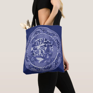 Bolsa Tote Placa azul azul & branca do salgueiro de China no