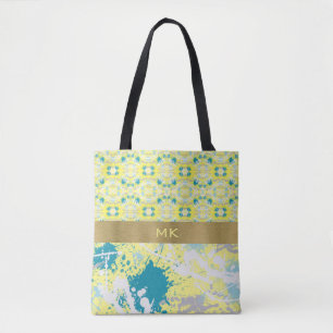 Bolsa Tote Placa de Tinta Cinza e Azul Cinza