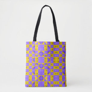 Bolsa Tote Placas geométricas modernas roxas e ouros Floral