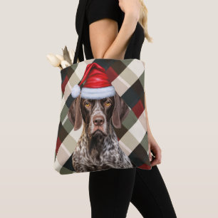 Bolsa Tote Plaid Natal Divertido do Pointer Alemão de Cabelo