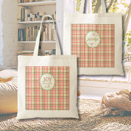 Bolsa Tote Plaid Rosa e Verde Alegria em Cada Capítulo Person