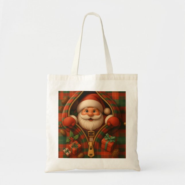 Bolsa Tote Plaid Santa Claus Christmas Design  (Frente)