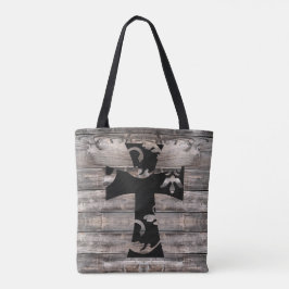 Bolsa Tote PLANCOS DE MADEIRA Rústica + cruz floral em espira