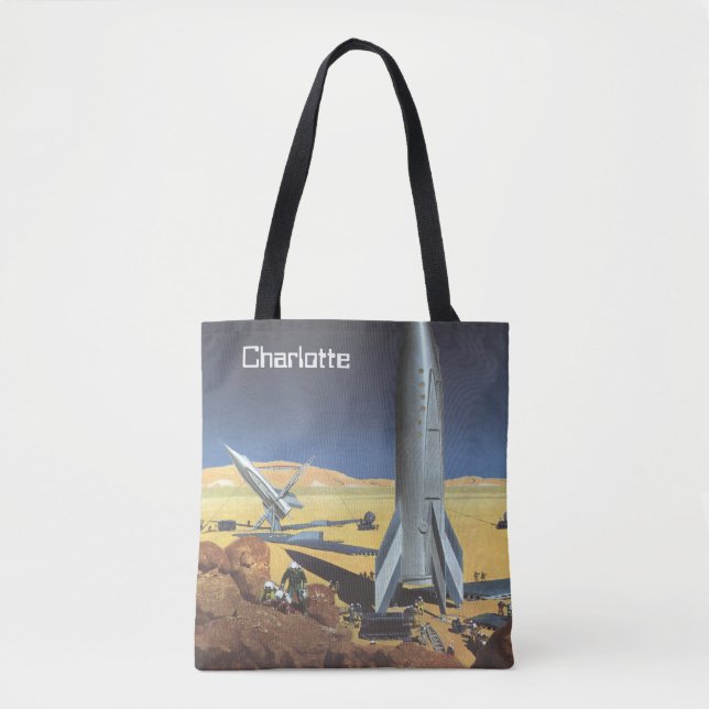 Bolsa Tote Planeta Deserto de Ficção Científica Vintage com f (Frente)