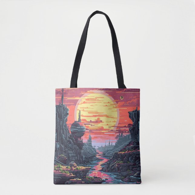 Bolsa Tote Planeta Sci Fi de 8 Bits (Frente)
