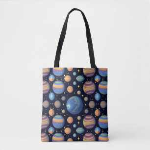 Bolsa Tote Planetas Coloridos e Estrelas no Espaço Exterior