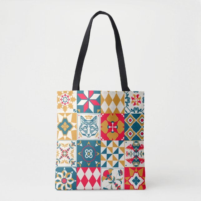 Bolsa Tote Plano de fundo com deco de azulejo azul tradiciona (Frente)