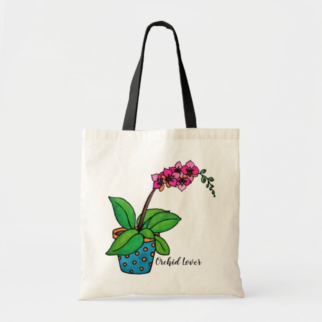 Bolsa Tote Planta da orquídea da aguarela no pote bonito (Frente)