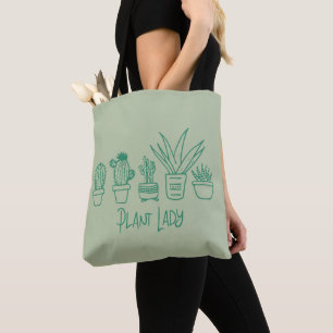 Bolsa Tote Planta Lady Cactus - Jardinagem Suculenta em Verde