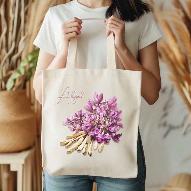 Bolsa Tote Plantas Astragalus Lavandas Flores Personalizadas (Criador carregado)