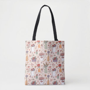 Bolsa Tote Plantas De Casa Rosa: Vintage Floral