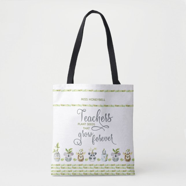 Bolsa Tote Plantas em Vasos de Animais Fofos e Citação de Pro (Frente)