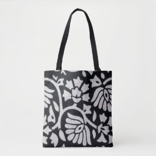 Bolsa Tote Plantas, flores, toalha de abstrato preto-branco.