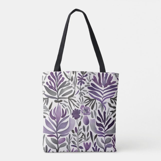 Bolsa Tote Plantas Roxas Arte por Aquarela (Verso)