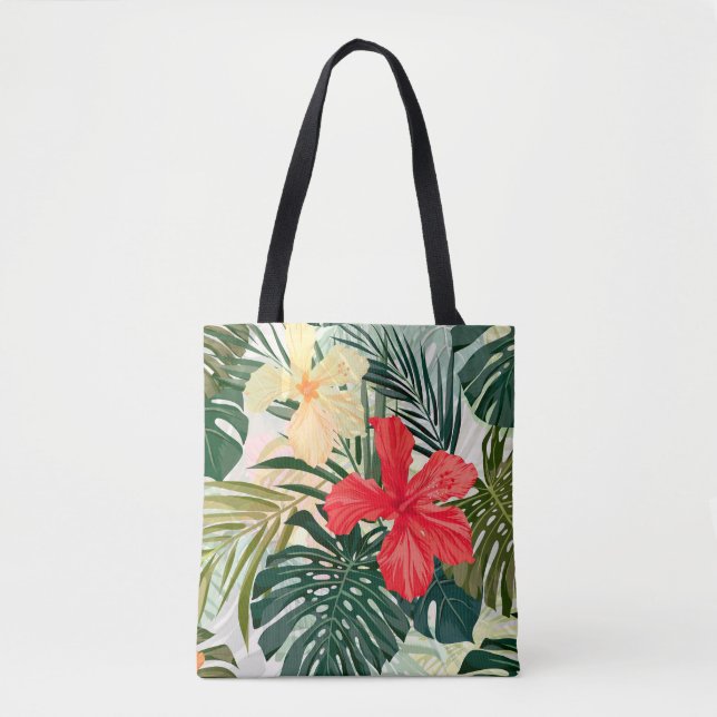 Bolsa Tote Plantas tropicais havaianas, flores coloridas. (Frente)