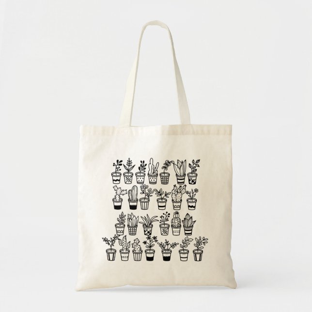 Bolsa Tote Plantas Verdes Fofas em Vasos (Frente)